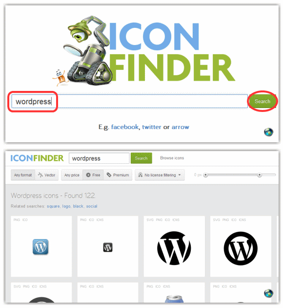 IconFinder検索画面